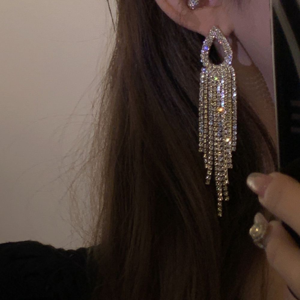 Wholesale Super Shiny Full Diamond Zirconia Tassel Earrings