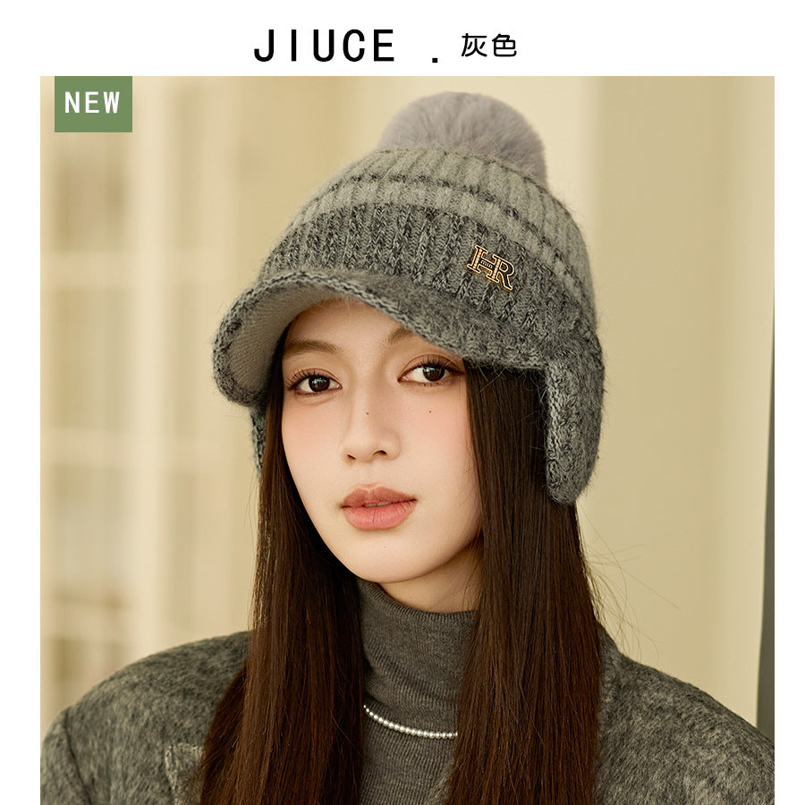 Wholesale Autumn and Winter Rabbit Fur Versatile Ear Protection Knitted Outdoor Warm and Thick Duckbill Cap