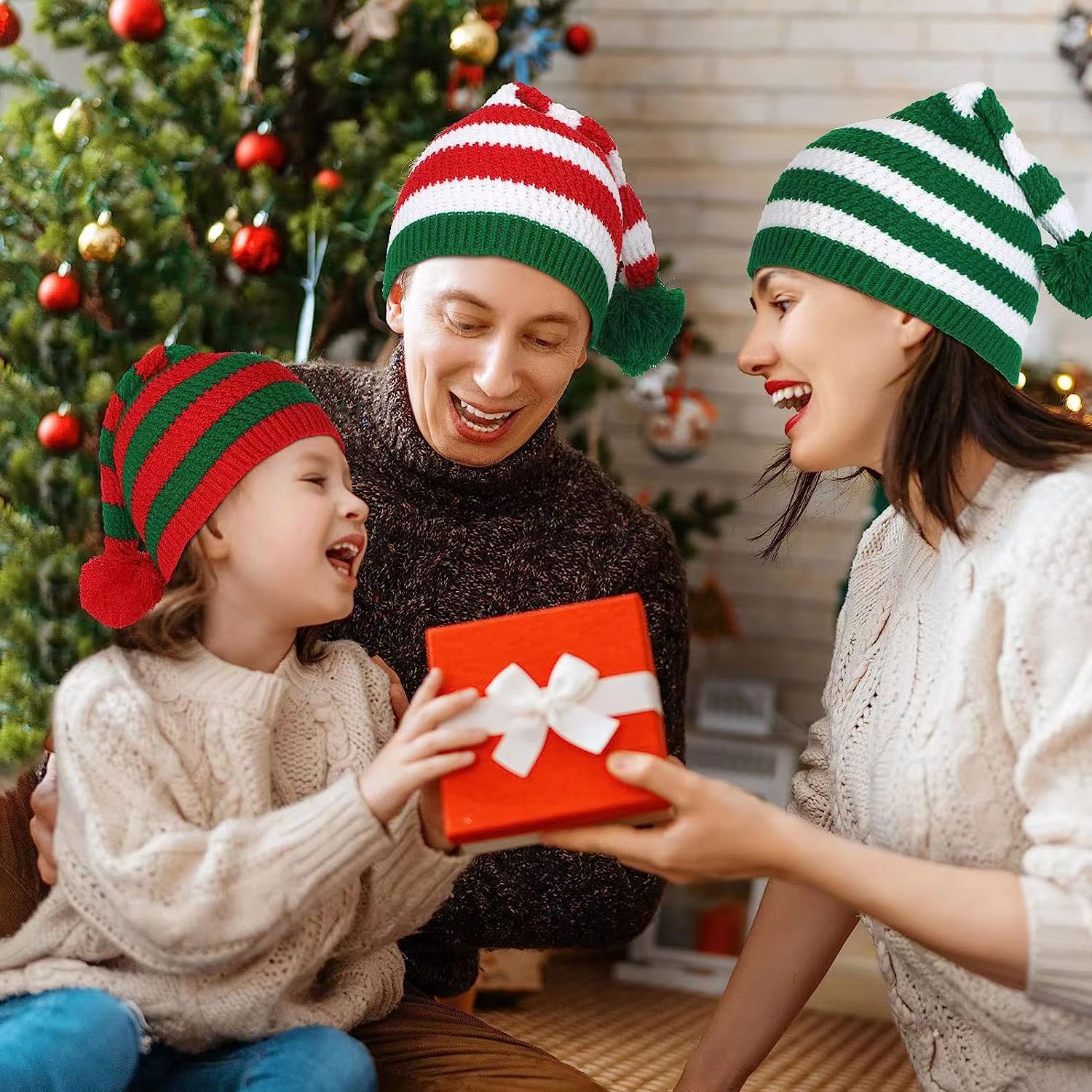 Wholesale Christmas Knitted Striped Beanie
