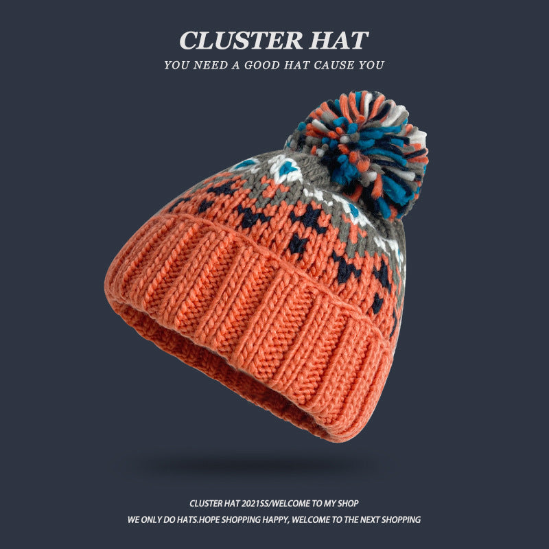 Wholesale Autumn and Winter Warm Thick Ear Protection Wool Versatile Fashion Age-reducing Cute Wool Ball Knitted Hat
