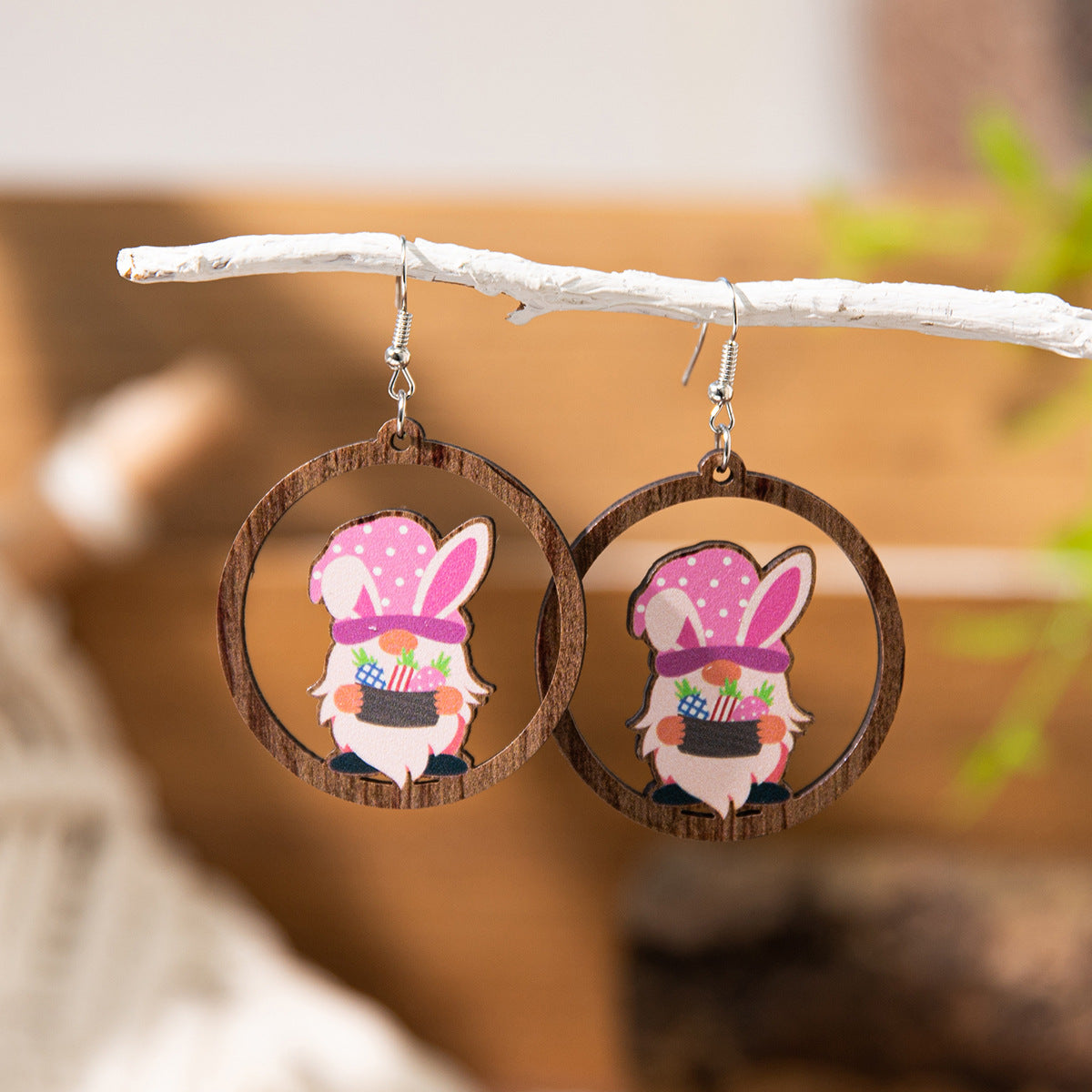 Wholesale Easter cartoon rabbit Easter egg Wood Earrings