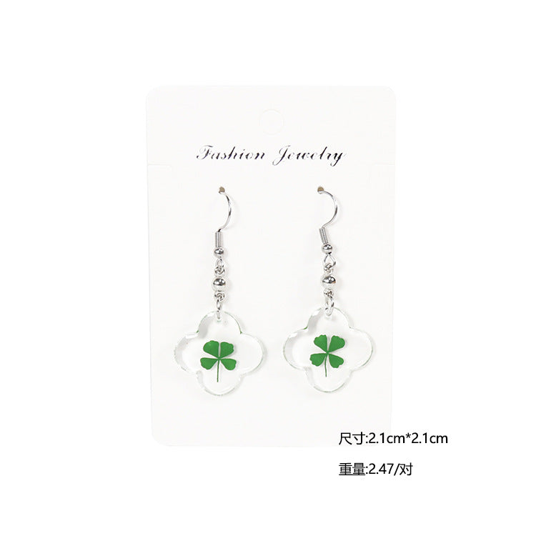 Wholesale 10pcs Four-leaf Clover Natural Specimen Earrings