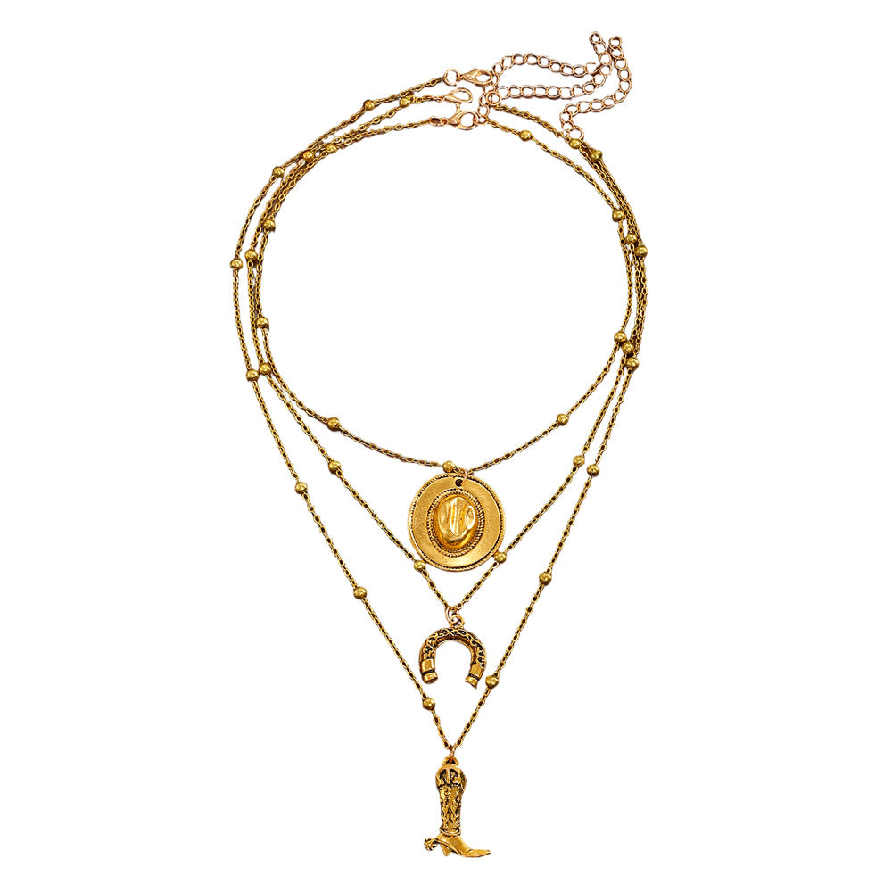 Wholesale Zinc Alloy Western Cowboy Turquoise Layered Necklace Set Bohemian Fashion Accessory Gift