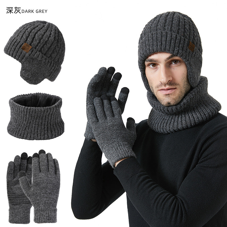 Wholesale Winter Fleece Ear Protection Knitted Hat Scarf Touch Screen Gloves Warm Suit