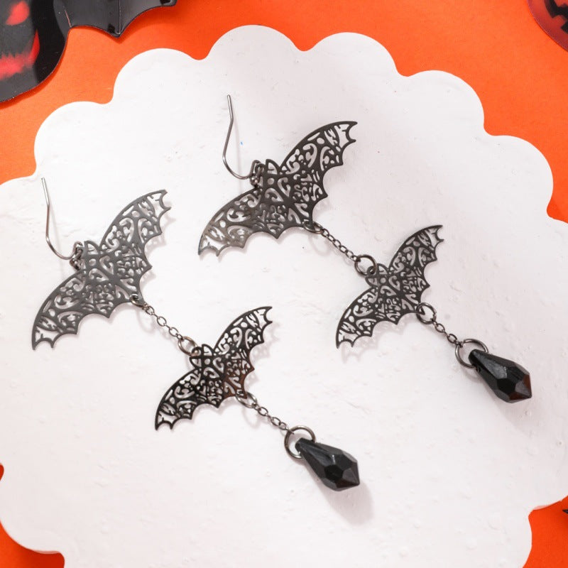 Wholesale  dark punk gothic style exaggerated red teardrop bat earrings