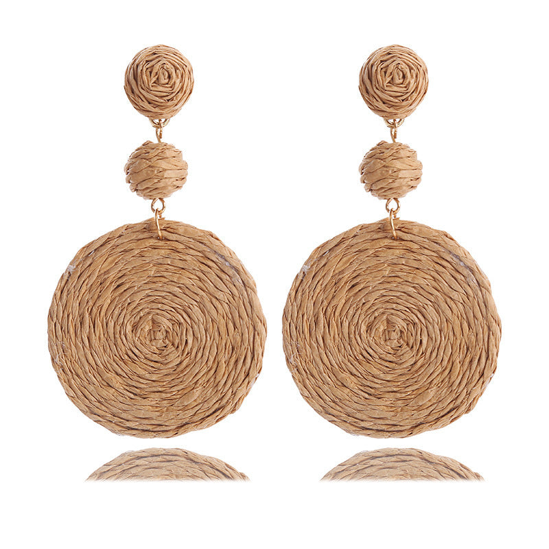 Wholesale Bohemian Raffia Round Earrings