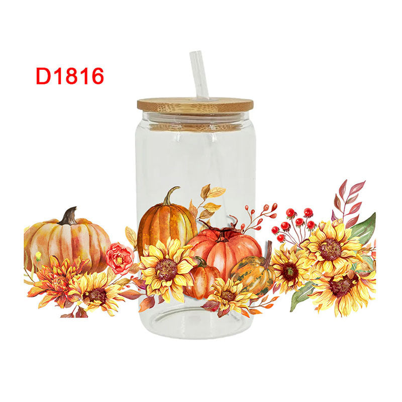 Wholesale  Pumpkin Flower Series 16oz Cup UV DTF Wraps