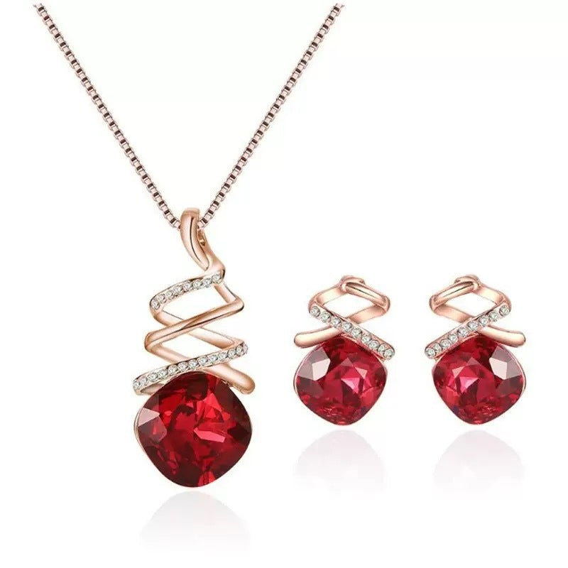 Wholesale Pink and white five petal flower necklace earring set