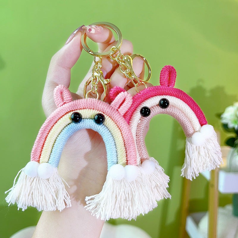Wholesale Cotton Rope Handwoven Rainbow Tassel Keychain
