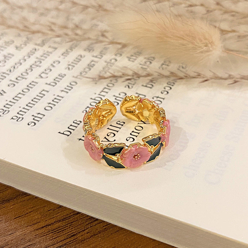 Wholesale Flower bud colored enamel drip pattern ring