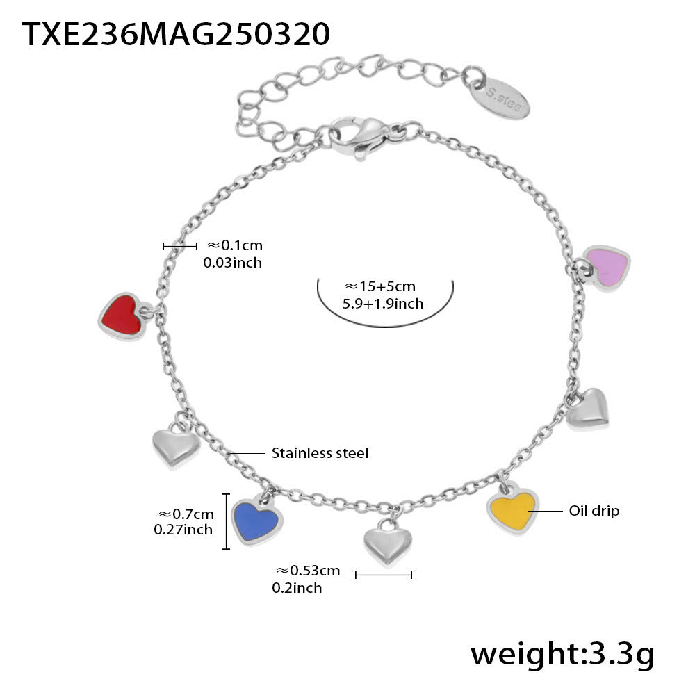 Wholesale Colorful oil dripping love pendant accessories clavicle chain bracelet stainless steel set