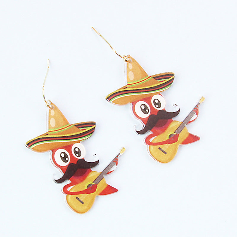 Wholesale two-dimensional hip hop Carnival chili Guitar Man Rock Western Denim acrylic earrings