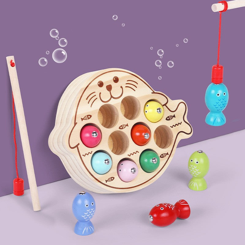 Wholesale Children's Early Education Kitten Fishing Children's Magnetic Fishing Rod Intelligence Development Focus Training Desktop Wooden Toys