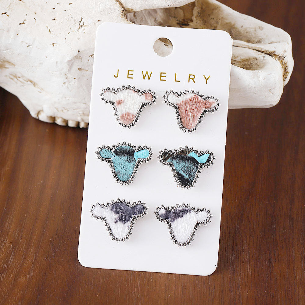 Wholesale Western Bullhead Cow Pattern Metal Earring Set