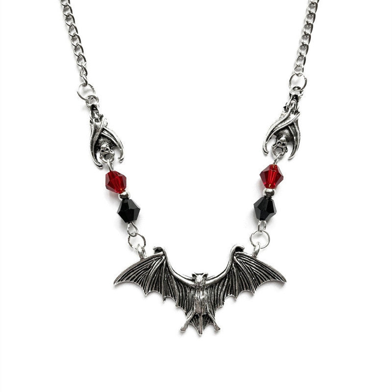 Wholesale Black Bat Special Crystal Halloween Horror Gift Alloy Necklace