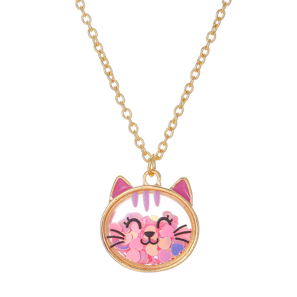 Wholesale cute cat frog bear children's necklace containing activity sequins dopamine necklace