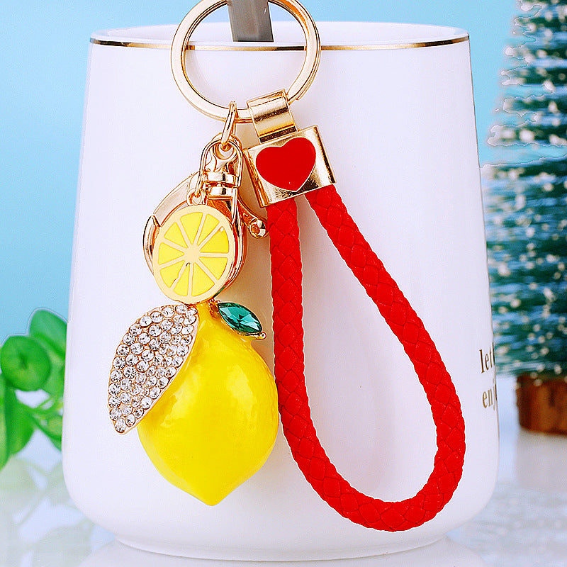 Wholesale Rhinestone Lemon Design Car Keychain Bag Charm Trendy Gift Accessory