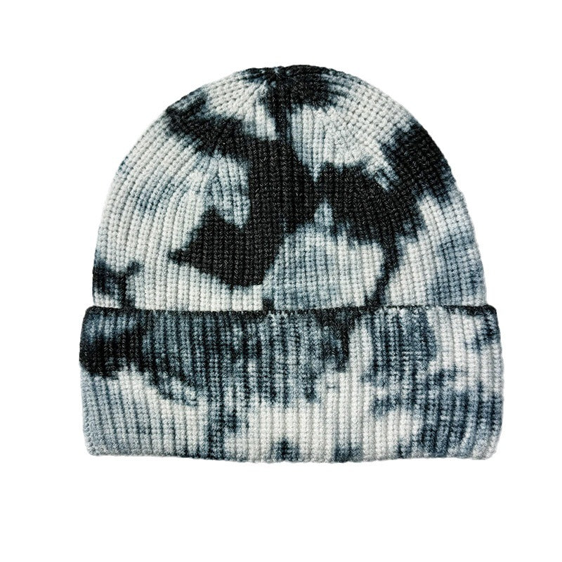 Wholesale Fashion Tie-dyed Two-color Cuffed Earmuff Knitted Hat