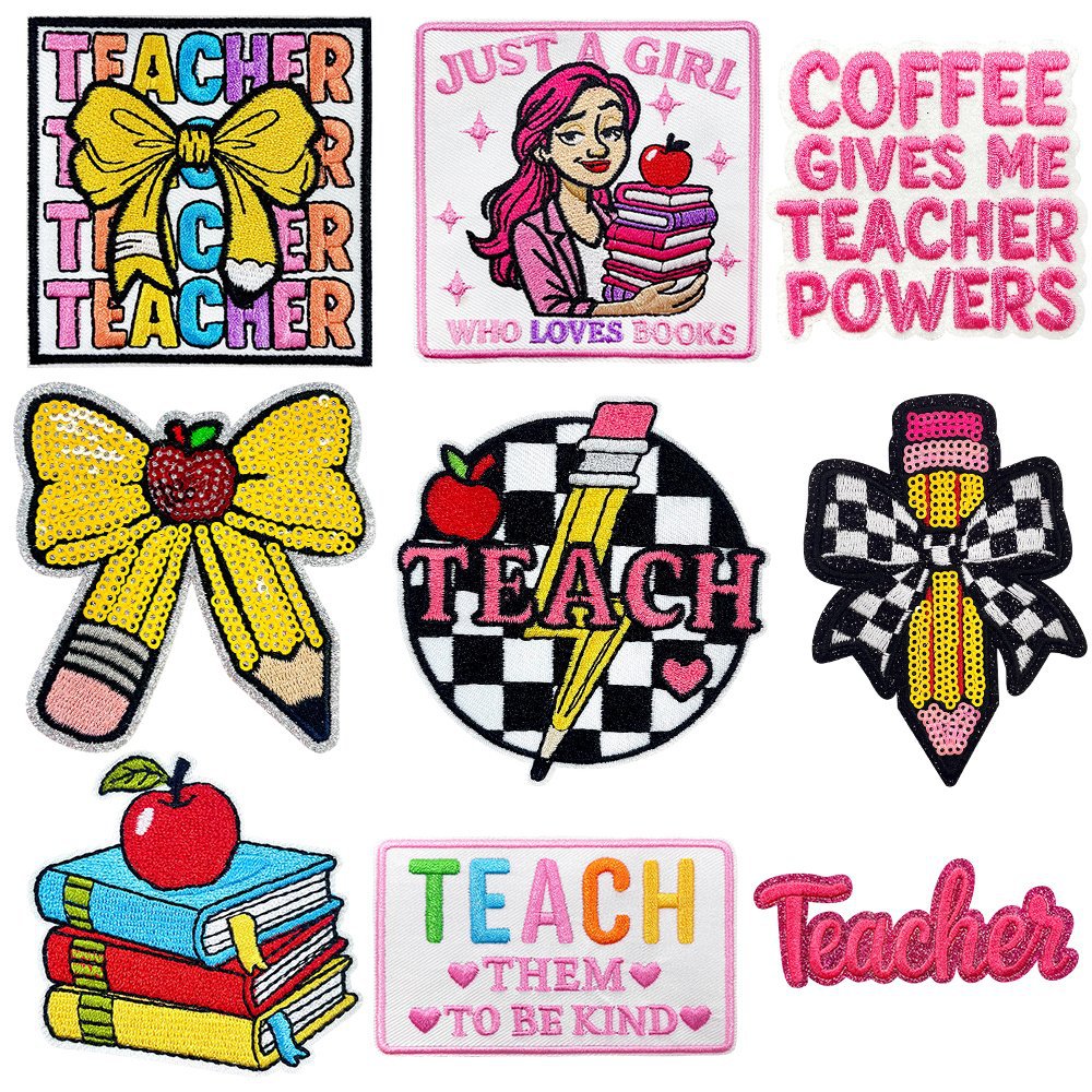Wholesale Glitter Embroidered Patch Blackboard Book Design Teacher Gift DIY Iron On Applique