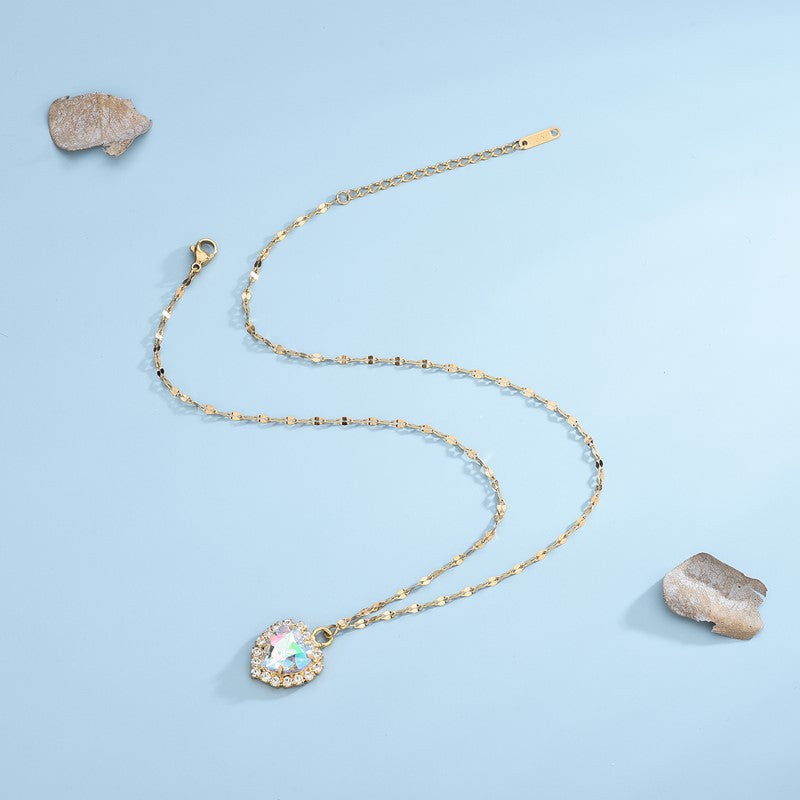Wholesale Colorful Crystal Love Diamond Titanium Steel Necklace Clavicle Chain