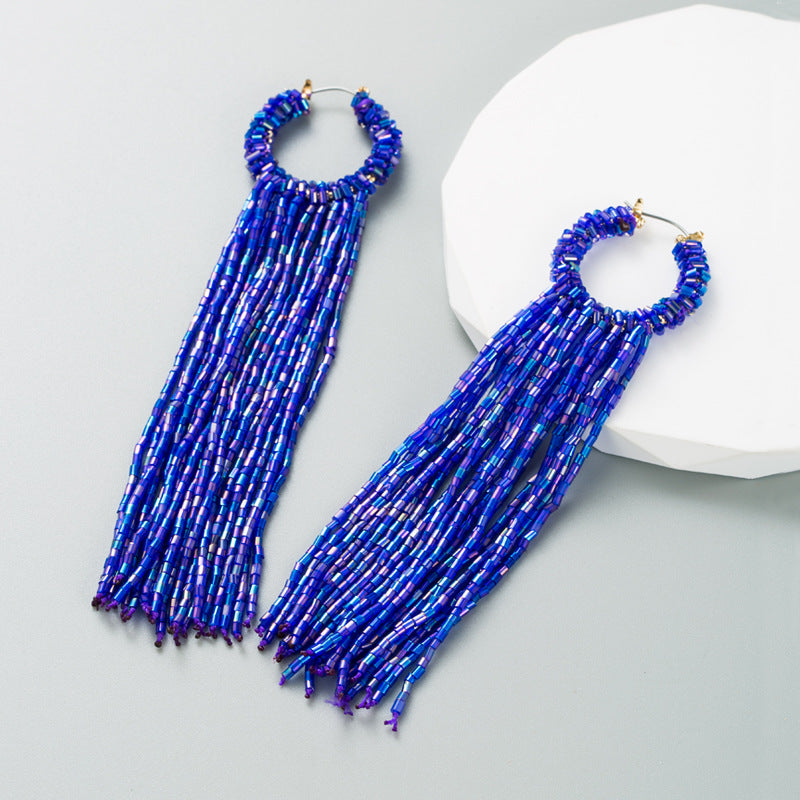 Long tassel earrings and colorful rice bead earrings