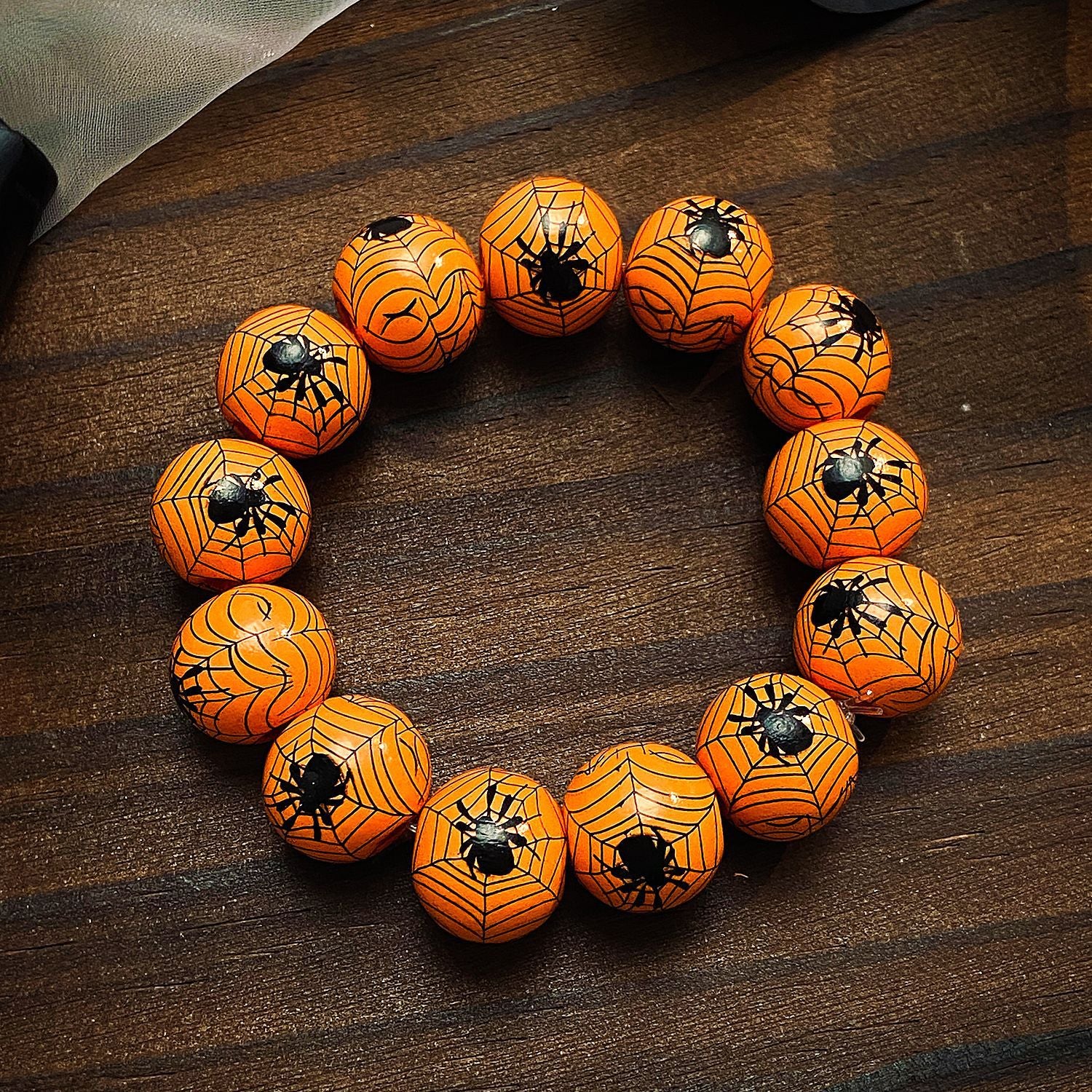 Wholesale Wooden Skull  Web Beaded Bracelet Unisex  DIY Jewelry Accessory