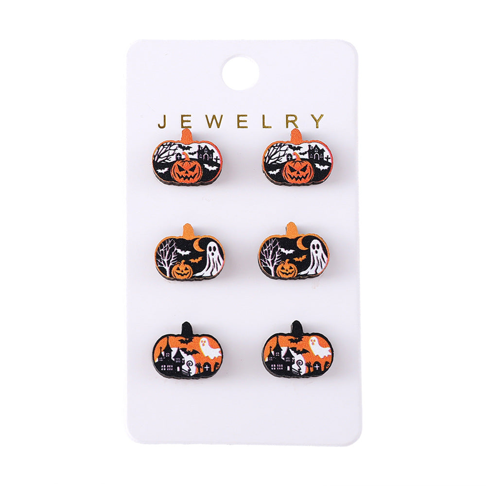 Wholesale  Pumpkin Earring Set Wooden Party Earrings