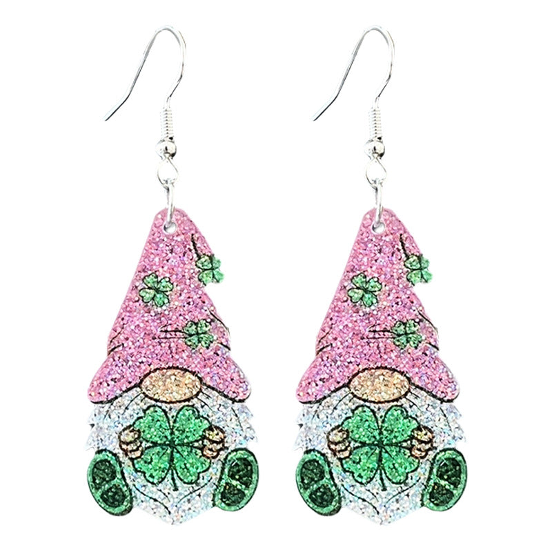 Wholesale  2pairs/pack  St.  Patrick' s Day Acrylic Sparkling Boots Bow Element Earrings