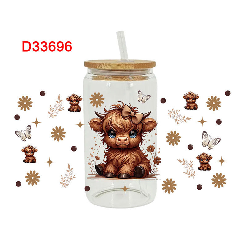 Wholesale Western style flowers butterflies calves 16oz Cup UV DTF Wraps