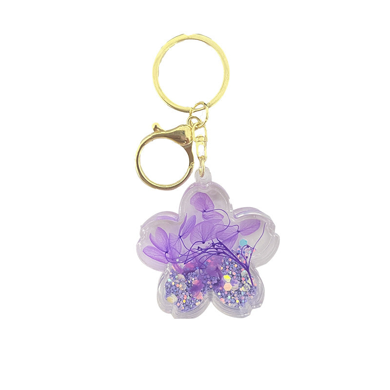 Wholesale Acrylic Dried Flower Series Quicksand Bottle Key Chain