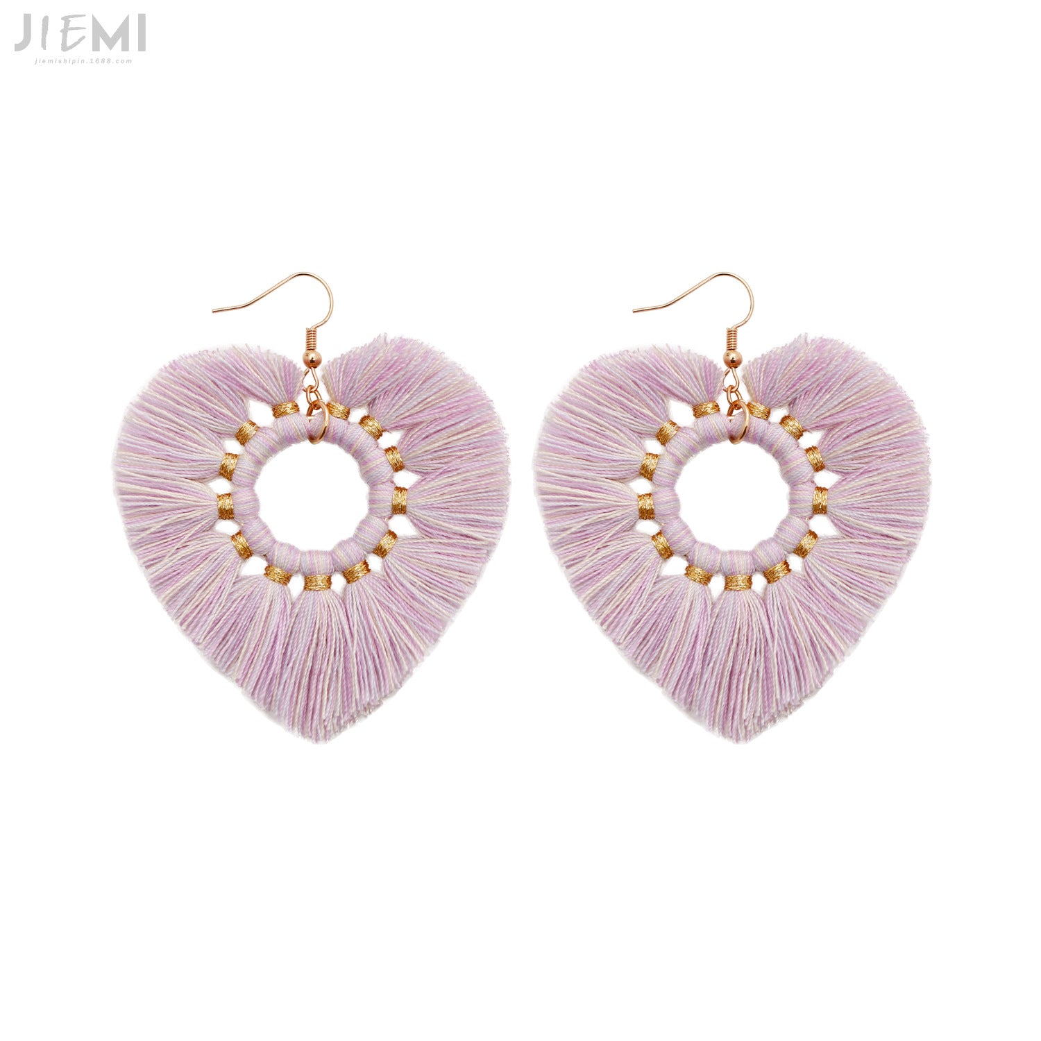 Wholesale Valentine's Day Cotton Thread Peach Heart Tassel Earrings