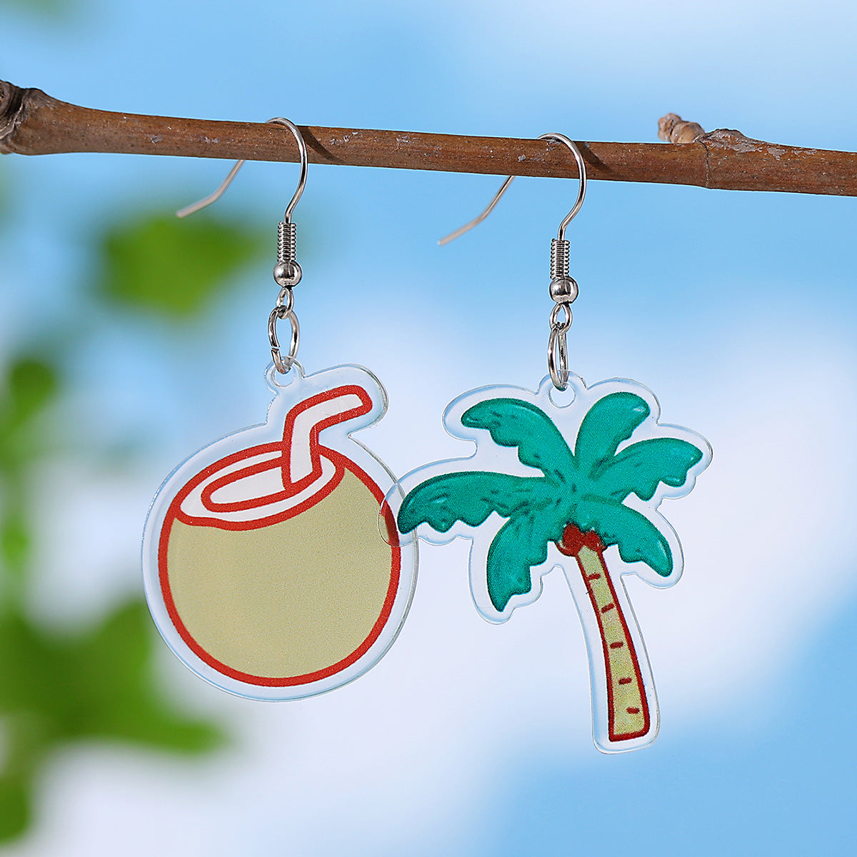 Wholesale New Holiday Style Colorful Tropical Palm Tree Coconut Tree Sun Acrylic Pendant Earrings Beach Earrings