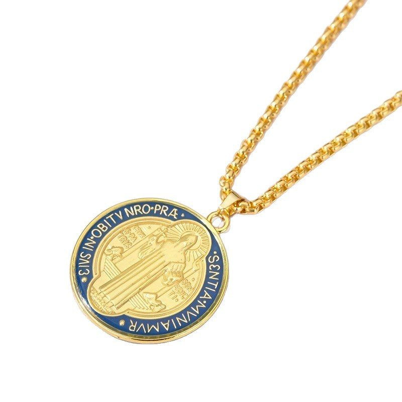 Wholesale Colorful Enamel Saint Benedict  Zinc Alloy Cross Necklace