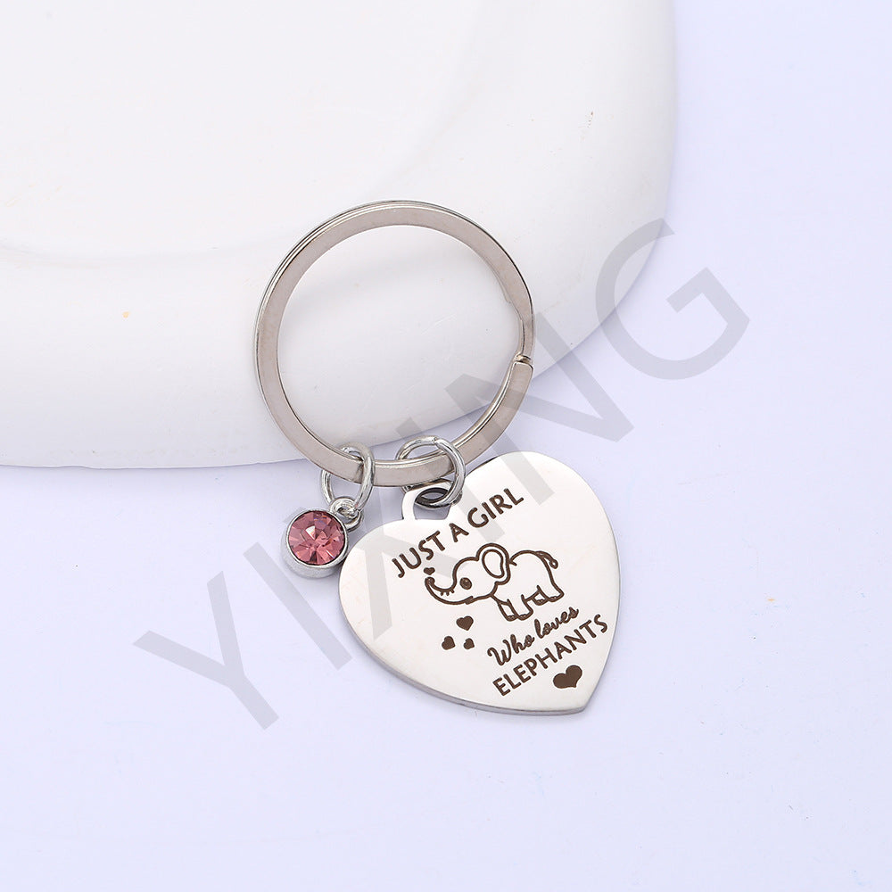 Wholesale Stainless Steel Zircon Heart Elephant Keychain