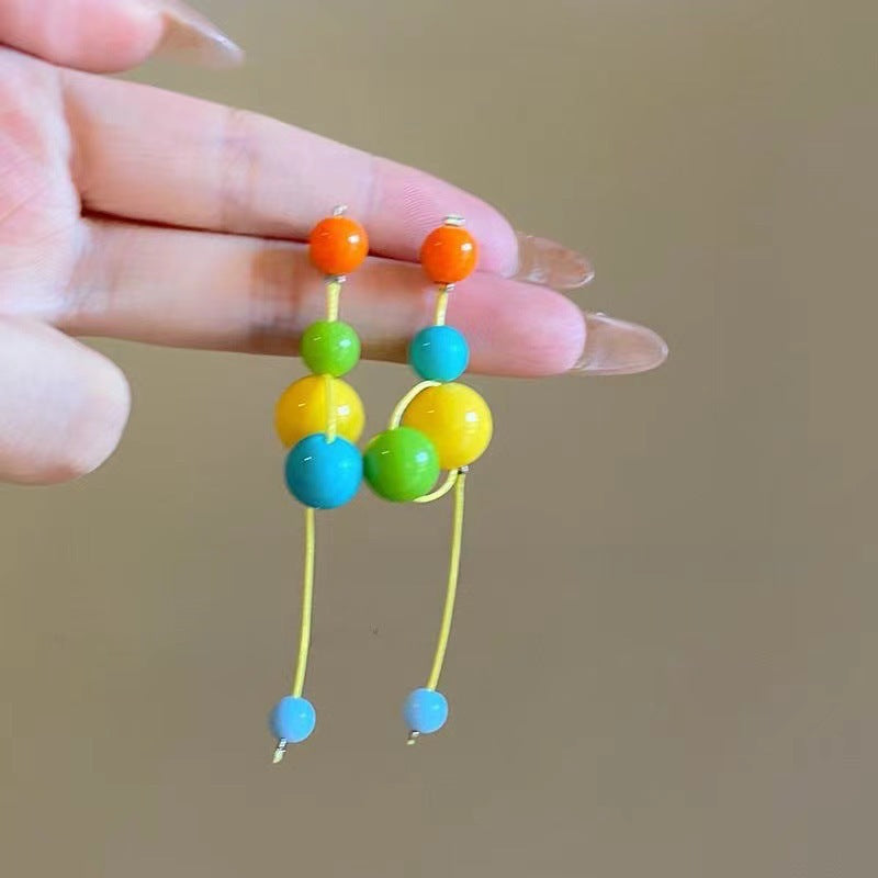 Wholesale Color Beaded Earrings Long Fashion Sweet Candy Color Tassel Earrings