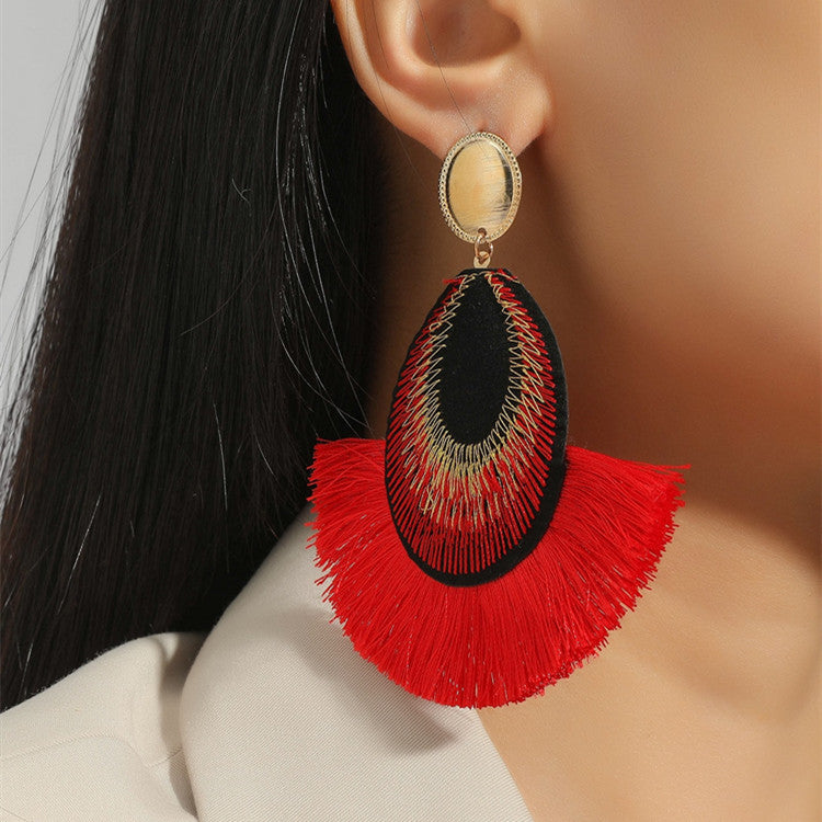 Wholesale Bohemian Peacock Feather Tassel Long Stud Earrings