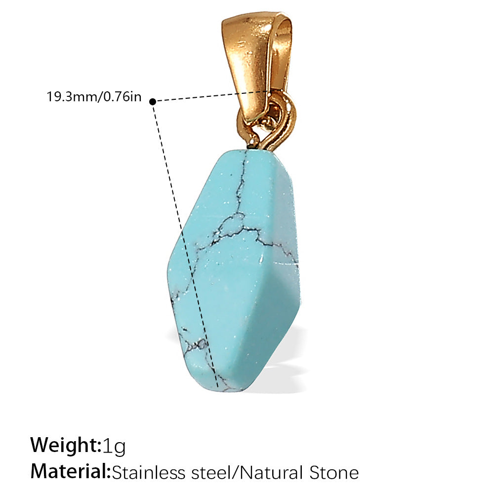 Wholesale Stainless steel 18K gold-plated geometric colorful gemstone rectangular star pendant necklace