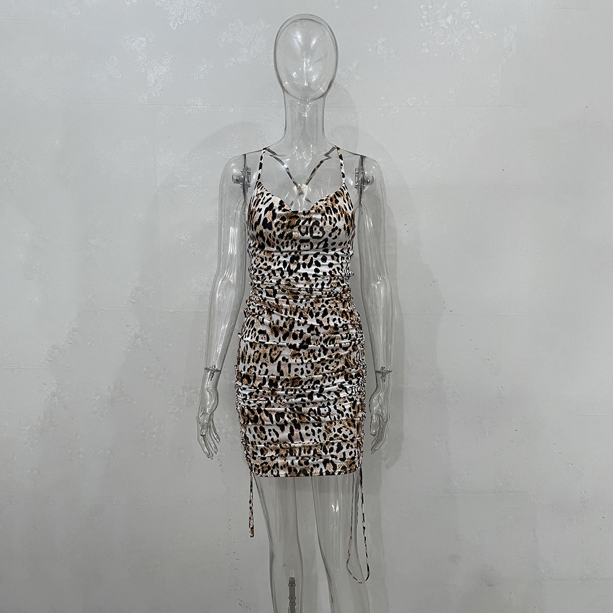 Wholesale Sexy Floral Backless Suspender Shirred Miniskirt