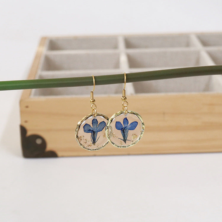 Wholesale new 6pcs/pack resin dried flower irregular round gold earrings creative real flower fashion earrings