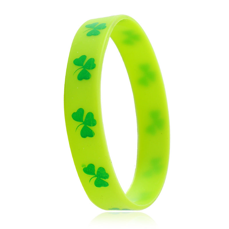 Wholesale Green Hat Festival Lucky Clover Silicone Bracelet