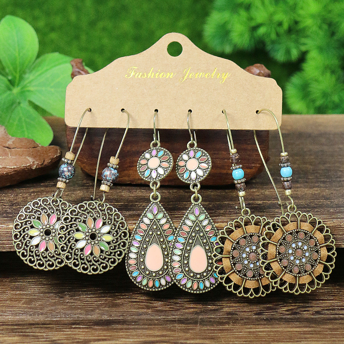 Wholesale 3-piece Set of Bohemian Alloy Multi-color Earrings