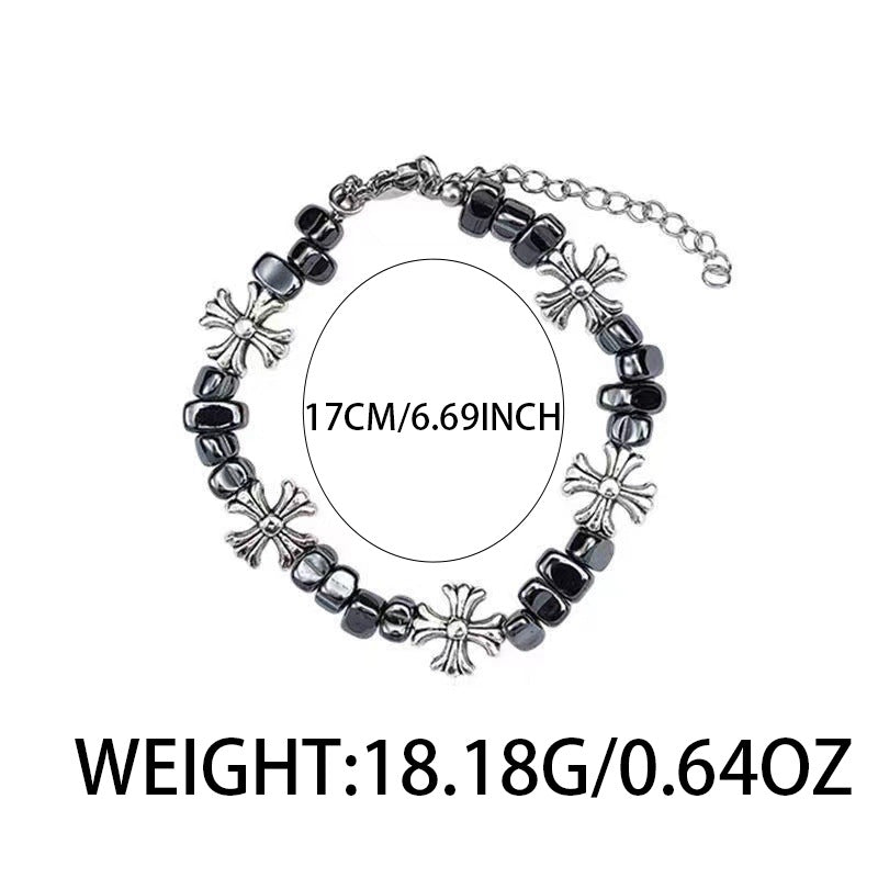 Wholesale Vintage Hip Hop Broken Silver Cross Flower Bracelet