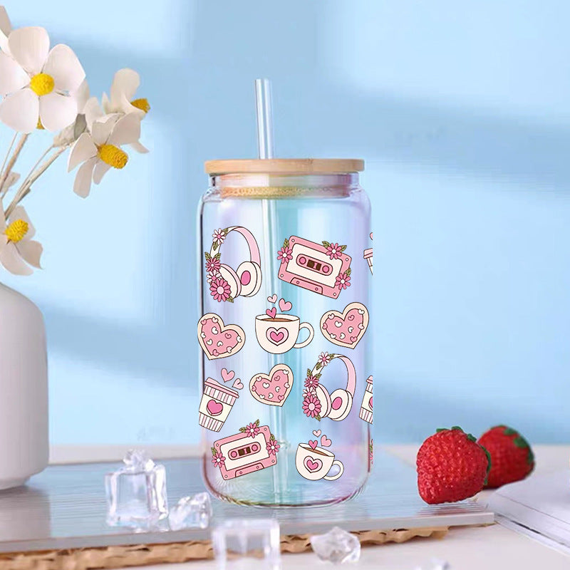 Wholesale Pink Heart  16oz Cup UV DTF Wraps