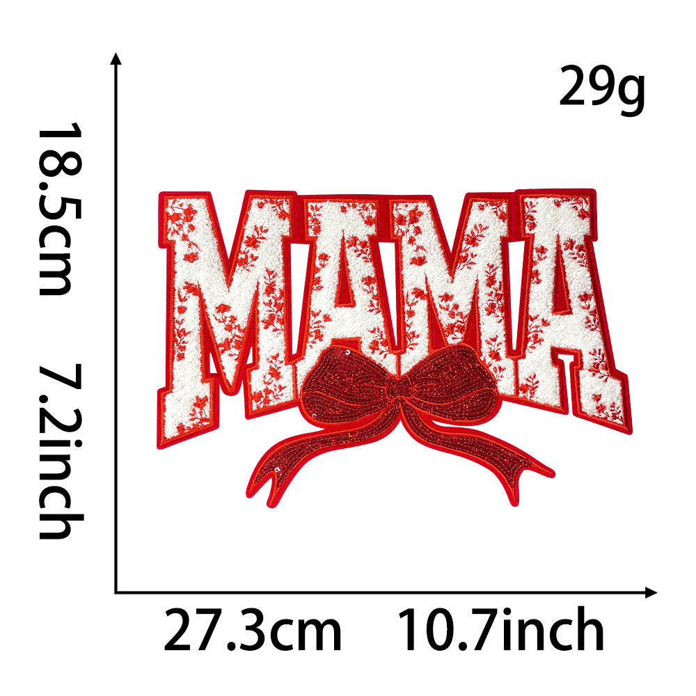 Wholesale Modern MAMA Bow Embroidered Patch Large 28Cm Blue Sequin Applique For Coat Fashion Accessory Resale