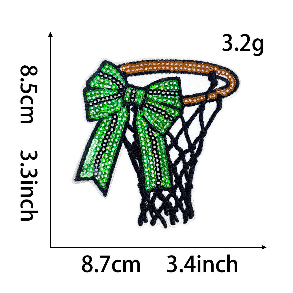 Wholesale Polyester Iron On Embroidered Patch Bowknot Basketball Design For Shoes Hats