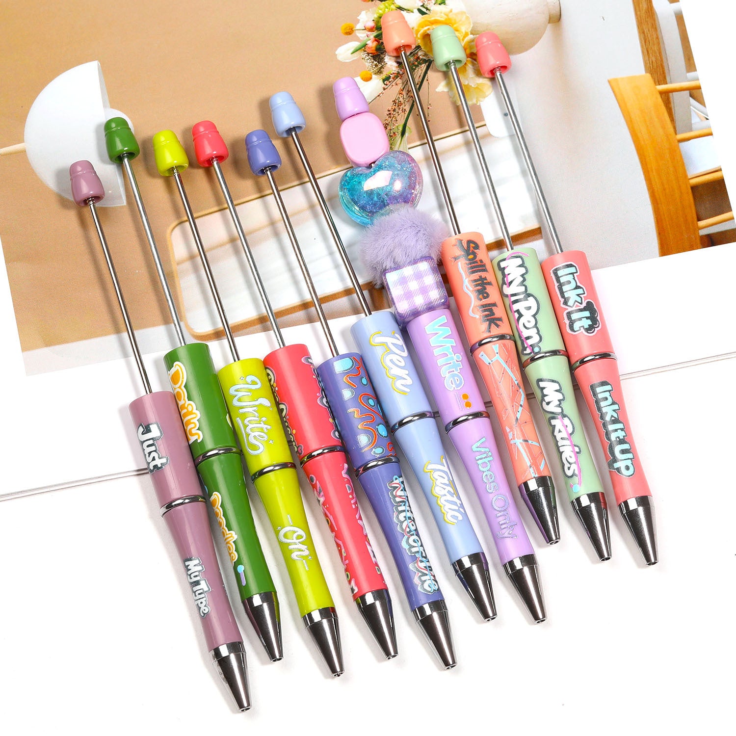 Wholesale Beadable pens colorful English letter printed beads