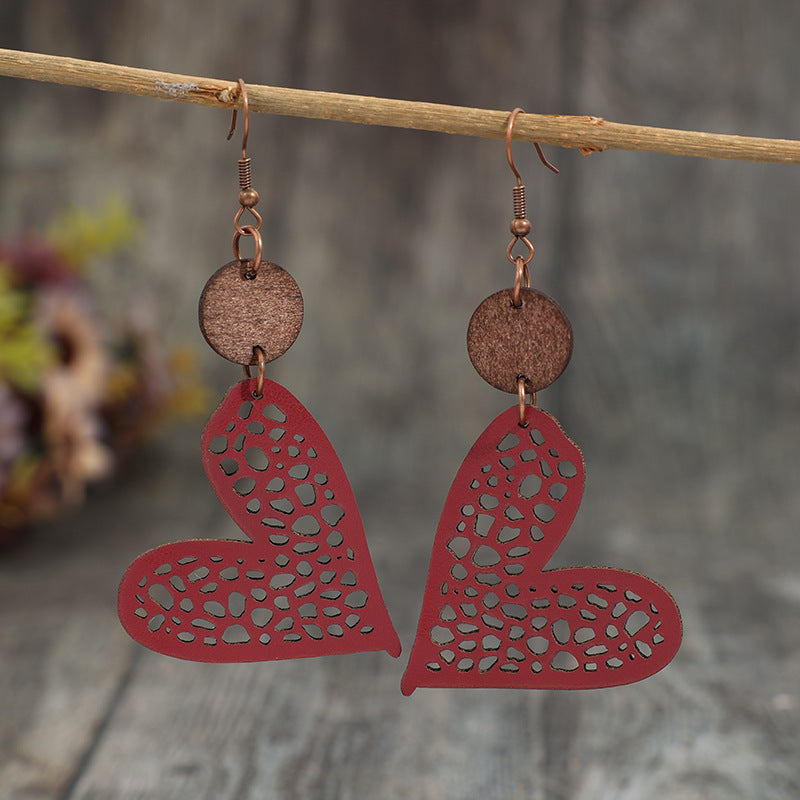 Wholesale Valentine's Day Retro Style Mesh Love Leather Earrings