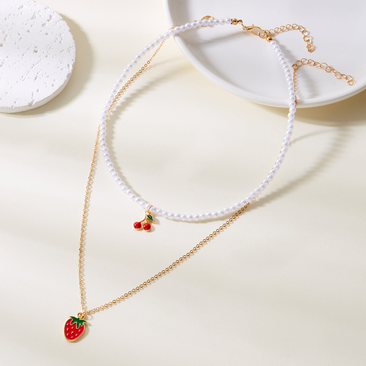 Wholesale Strawberry necklace simple summer small fresh soft ceramic rice pearl necklace female