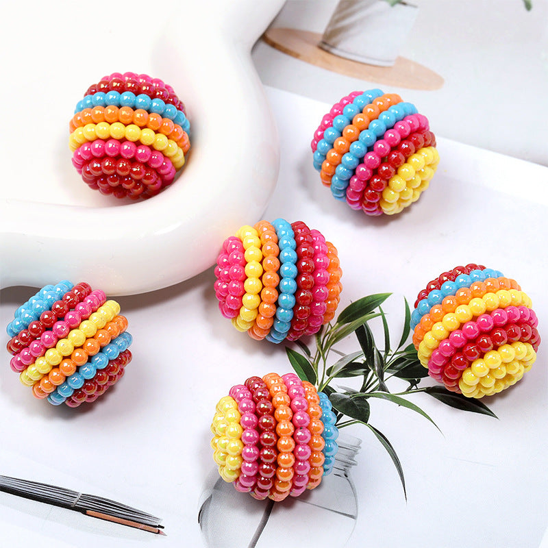 Wholesale 50pcs Yangmei colored beaded round acrylic striped beads Acrylic Beads