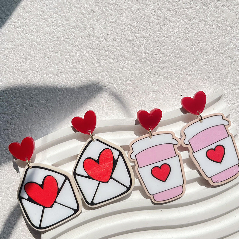 Wholesale Valentine' s Day Pink Love Acrylic Earrings